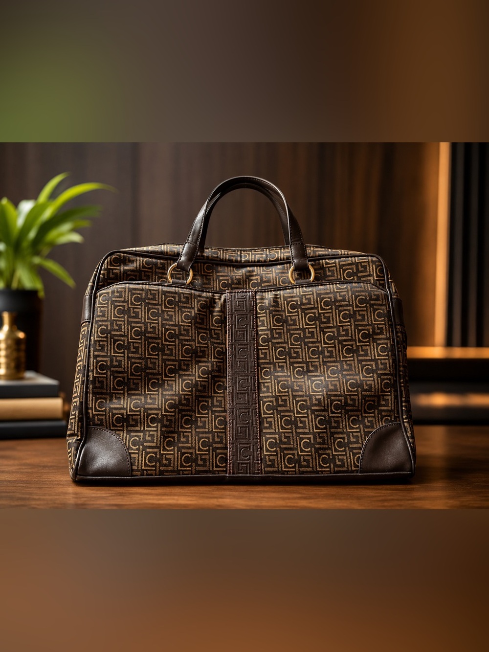 Liz Claiborne Brown Monogram Tote with Dark Chocolate Trim